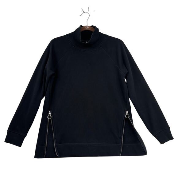 Athleta Sweatshirt Size XS Black Mock Neck Side Hem Zippers Oversized Pockets - Picture 1 of 13